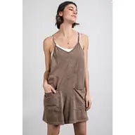 Brown Mineral Washed Cotton Poly Romper