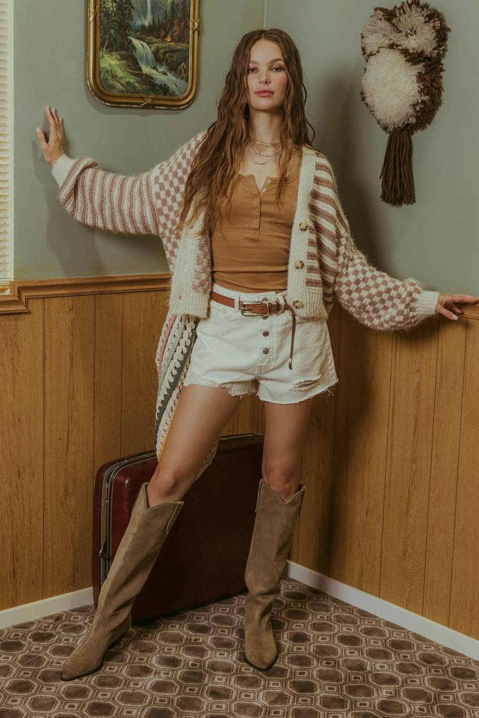 STRIPED AND CHECKERED CARDIGAN