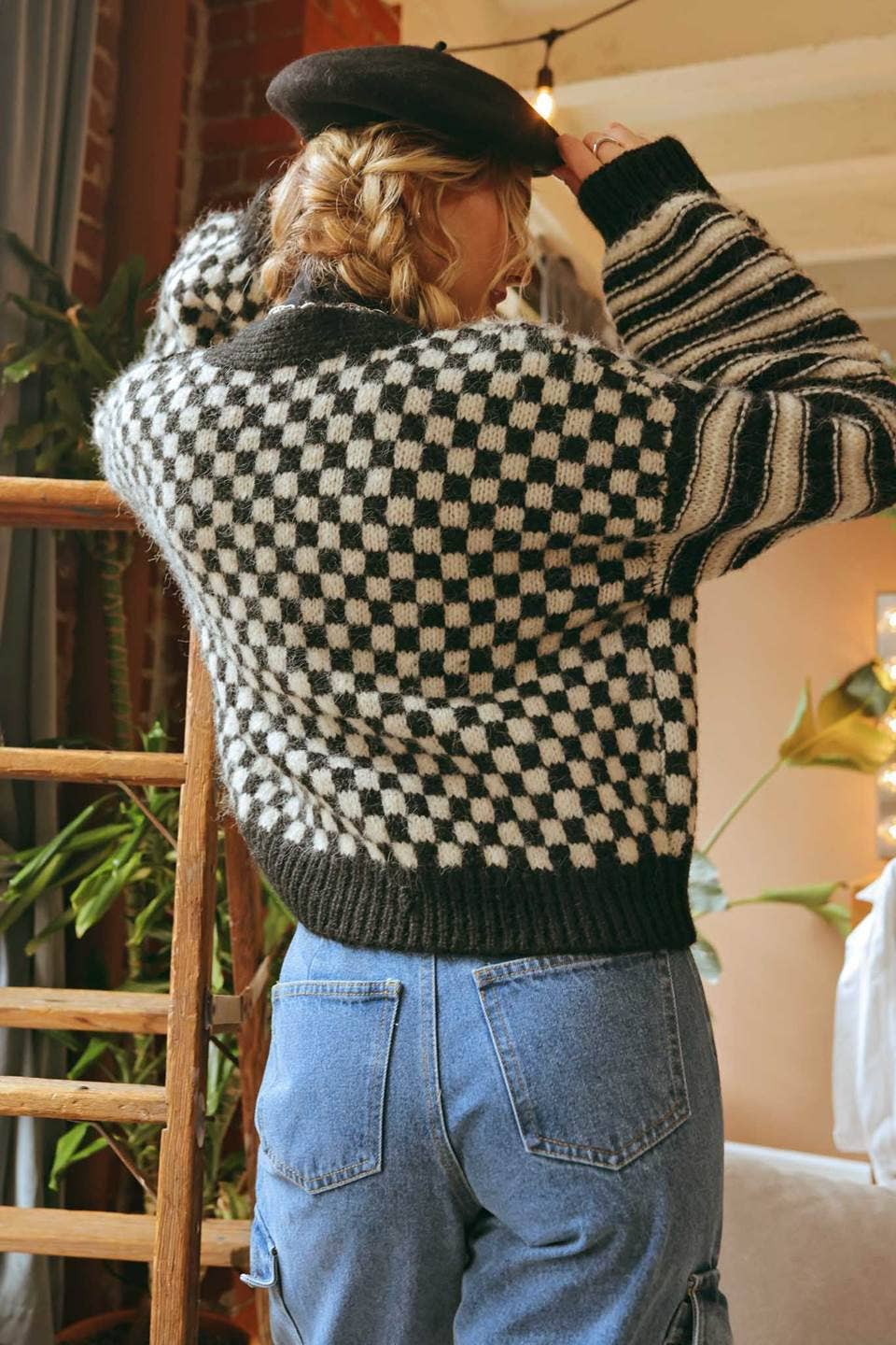STRIPED AND CHECKERED CARDIGAN