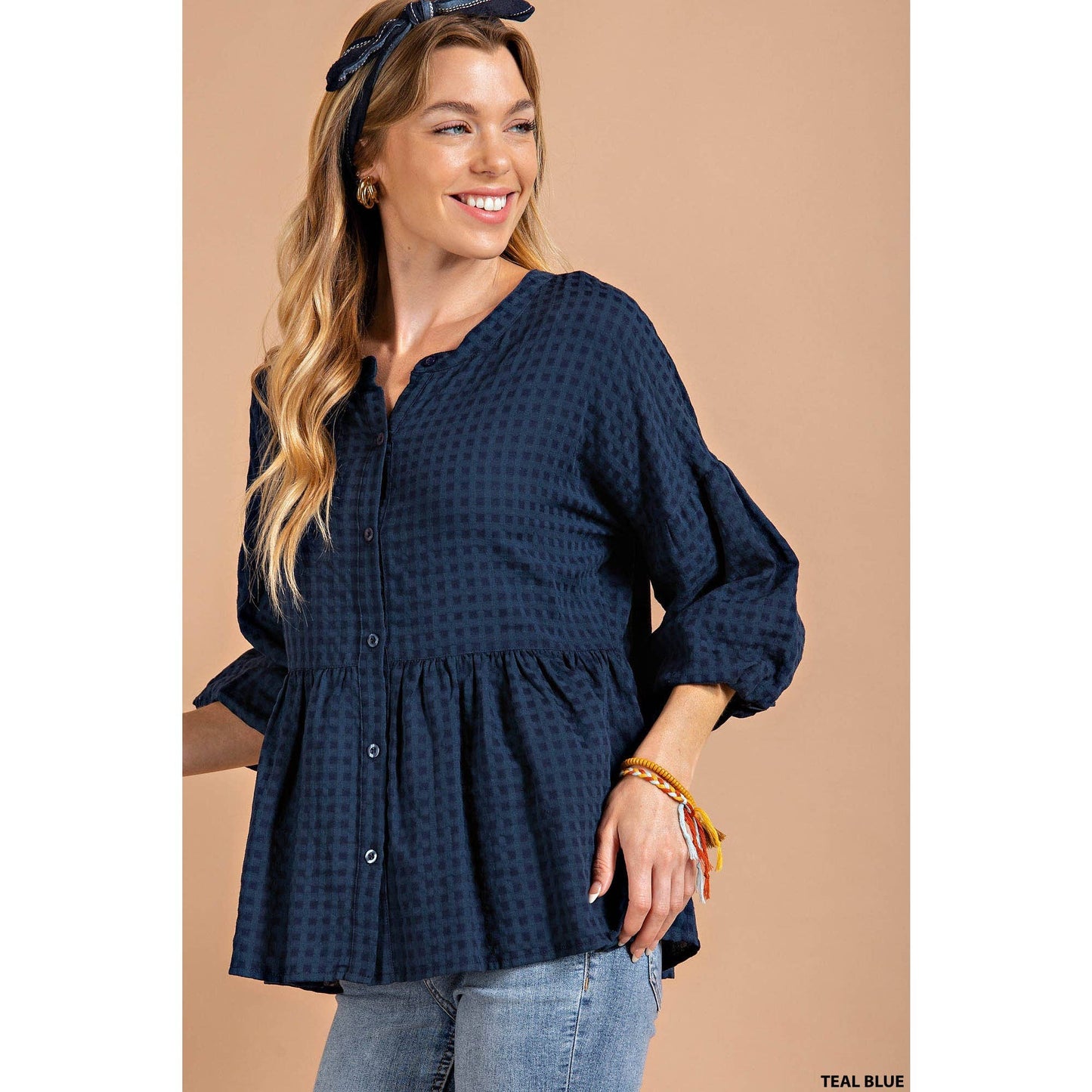 PLAID BUBBLE BABYDOLL TOP