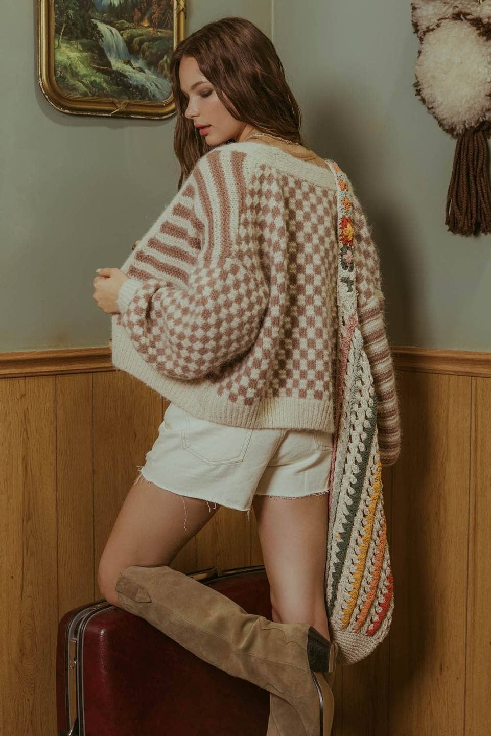 STRIPED AND CHECKERED CARDIGAN