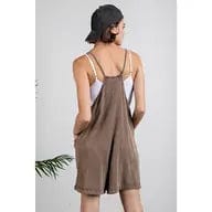 Brown Mineral Washed Cotton Poly Romper