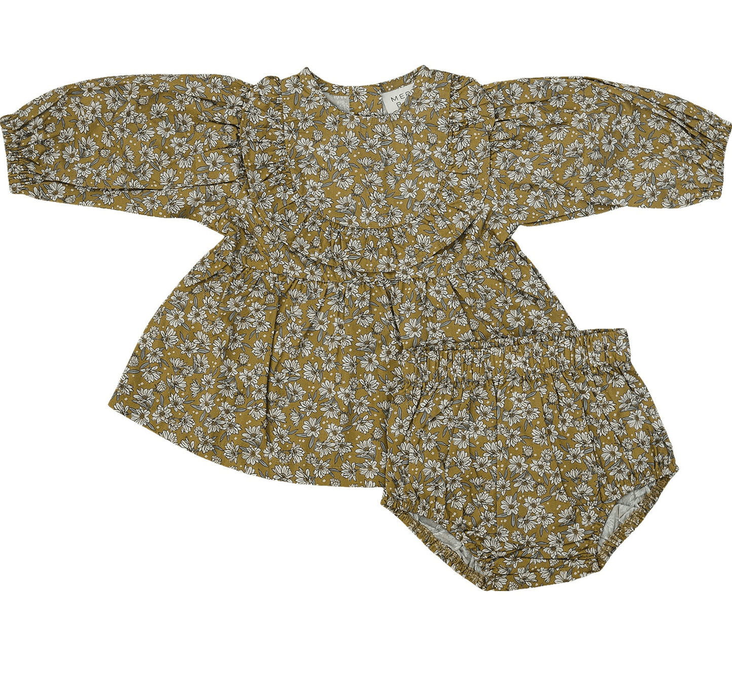 Mustard Magnolia Cotton Dress with Bloomers