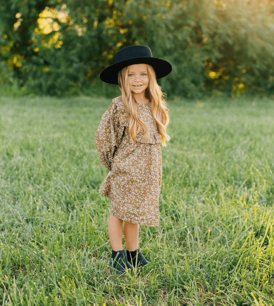Mustard Magnolia Cotton Dress with Bloomers