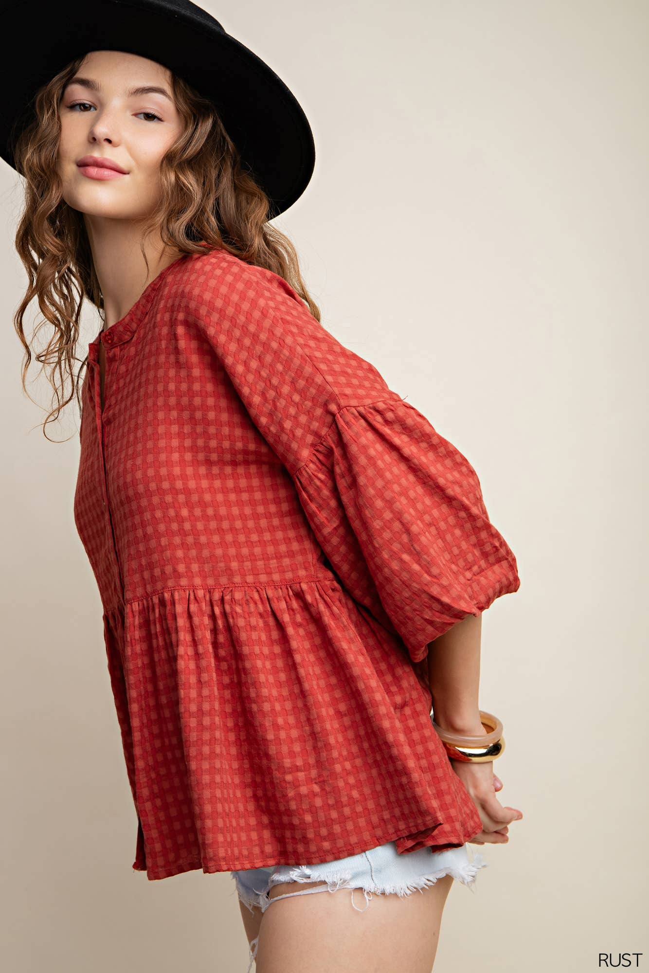 PLAID BUBBLE BABYDOLL TOP