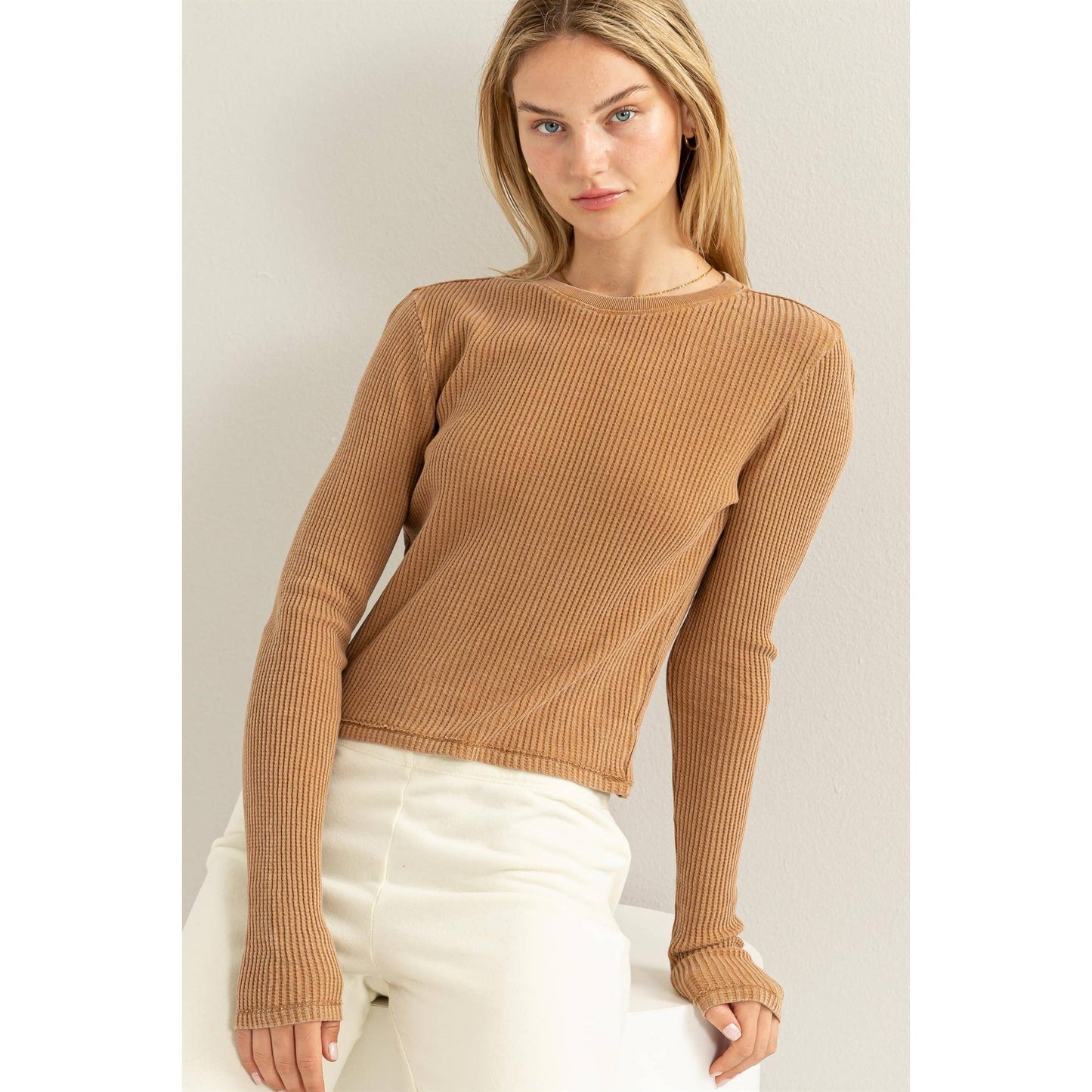 CHILL VIBES WAFFLE LONG SLEEVE TOP