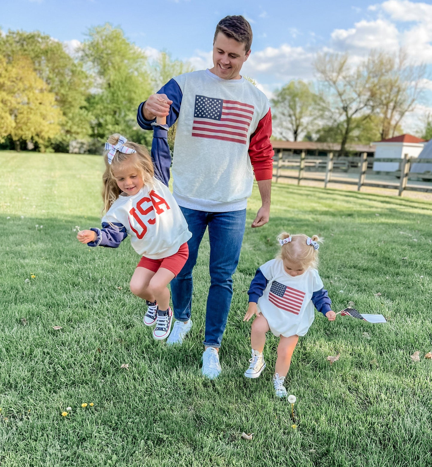 Red & Navy Stitched Flag Crewneck (or romper)