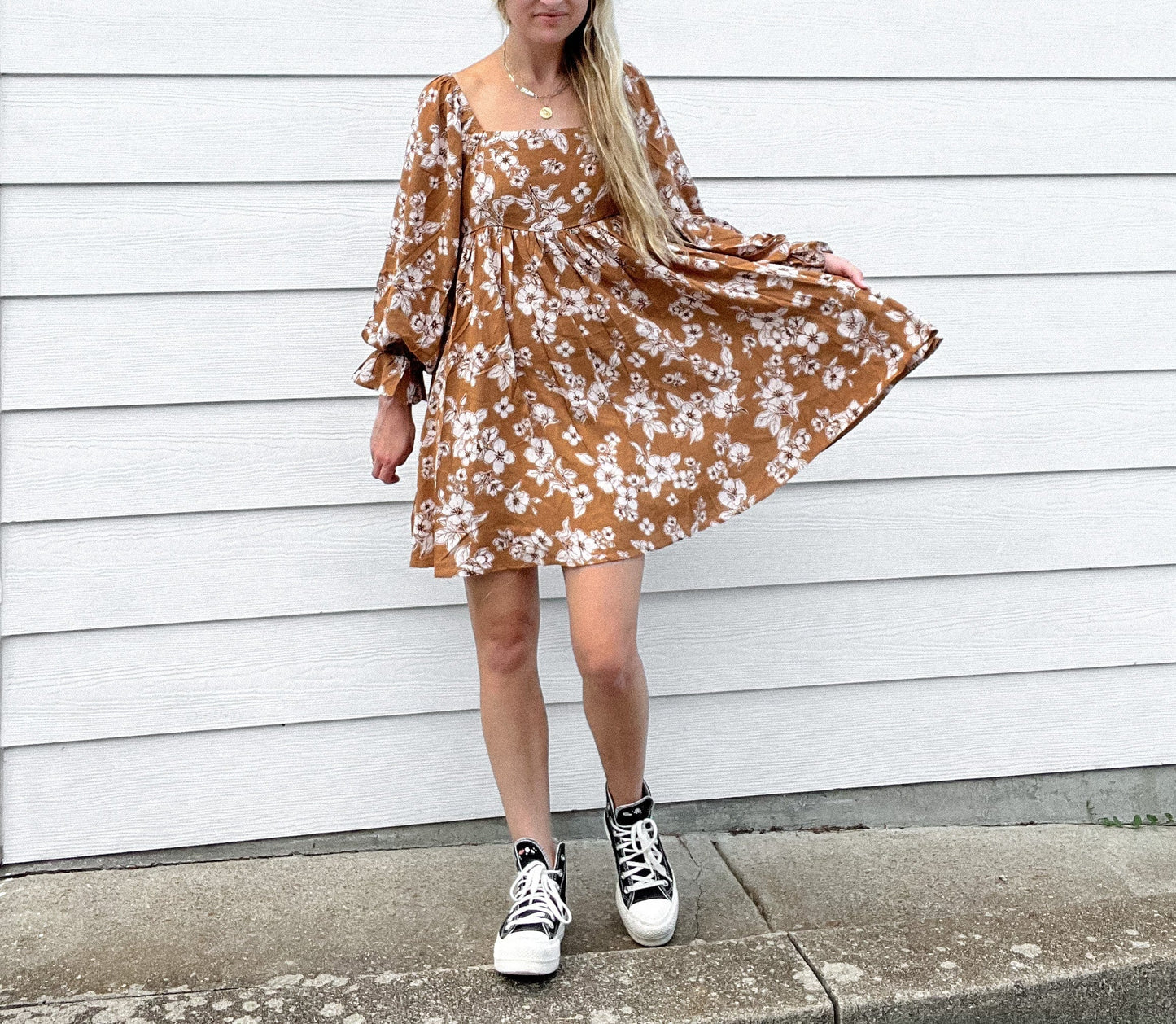 Tan Floral Mini Dress