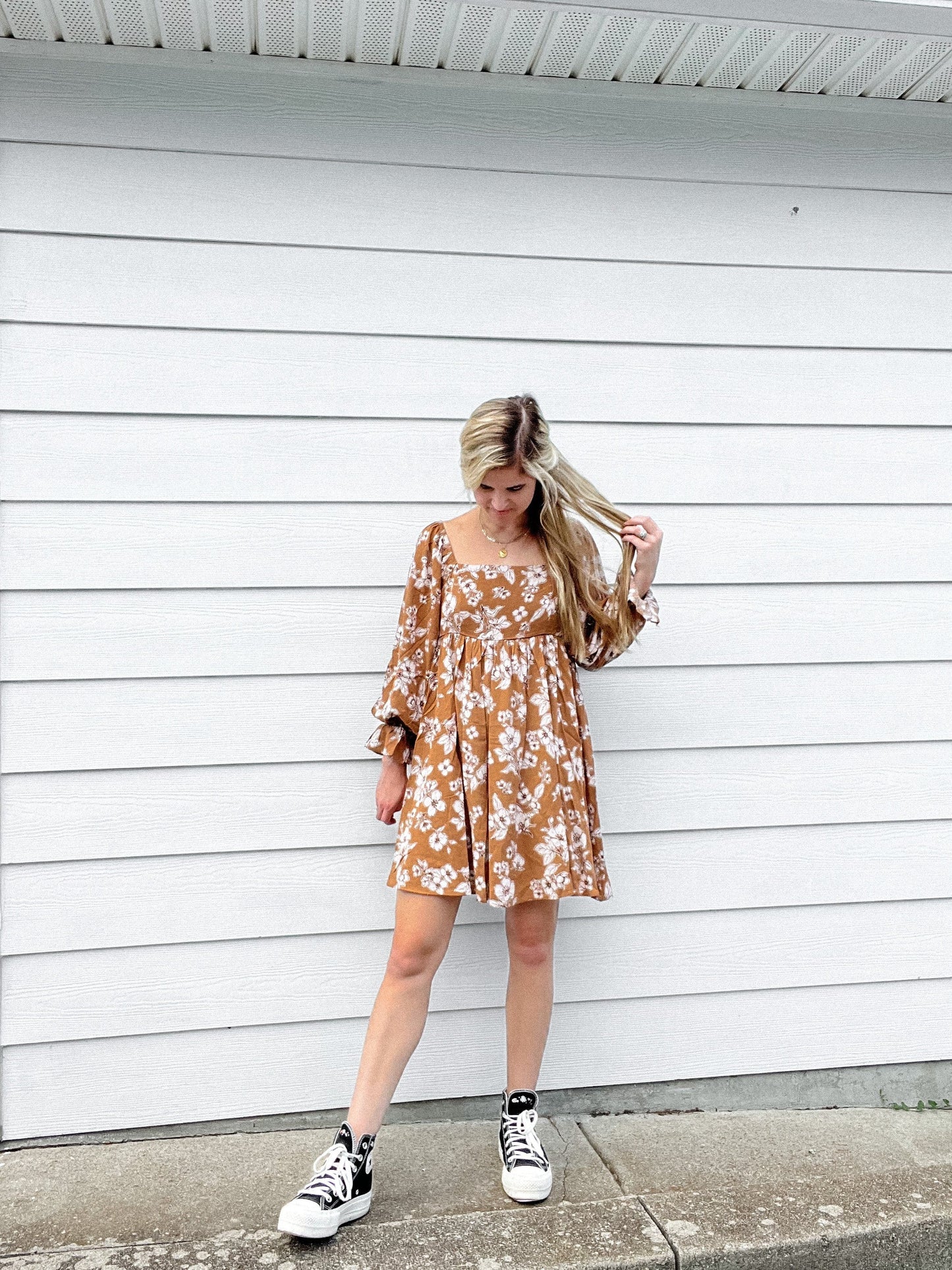 Tan Floral Mini Dress