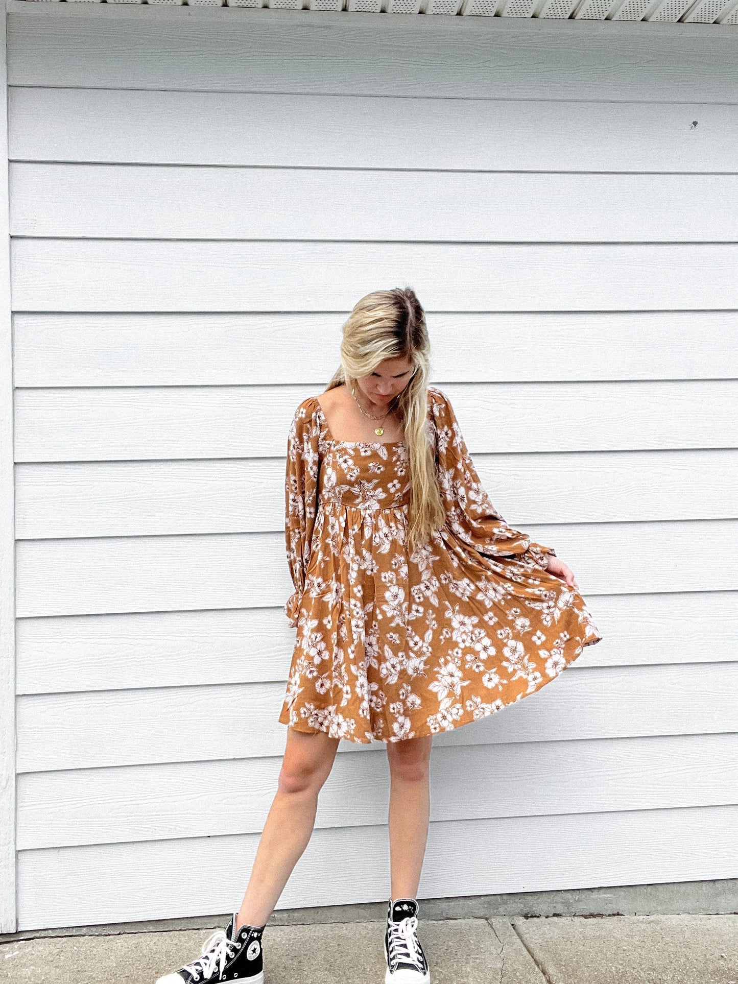 Tan Floral Mini Dress