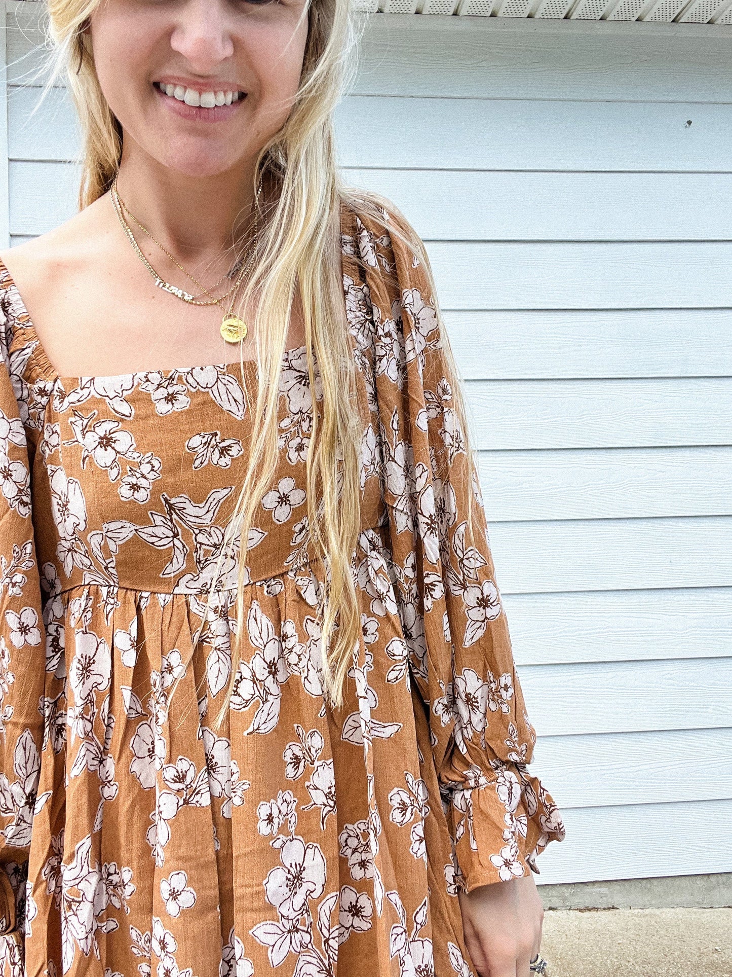 Tan Floral Mini Dress