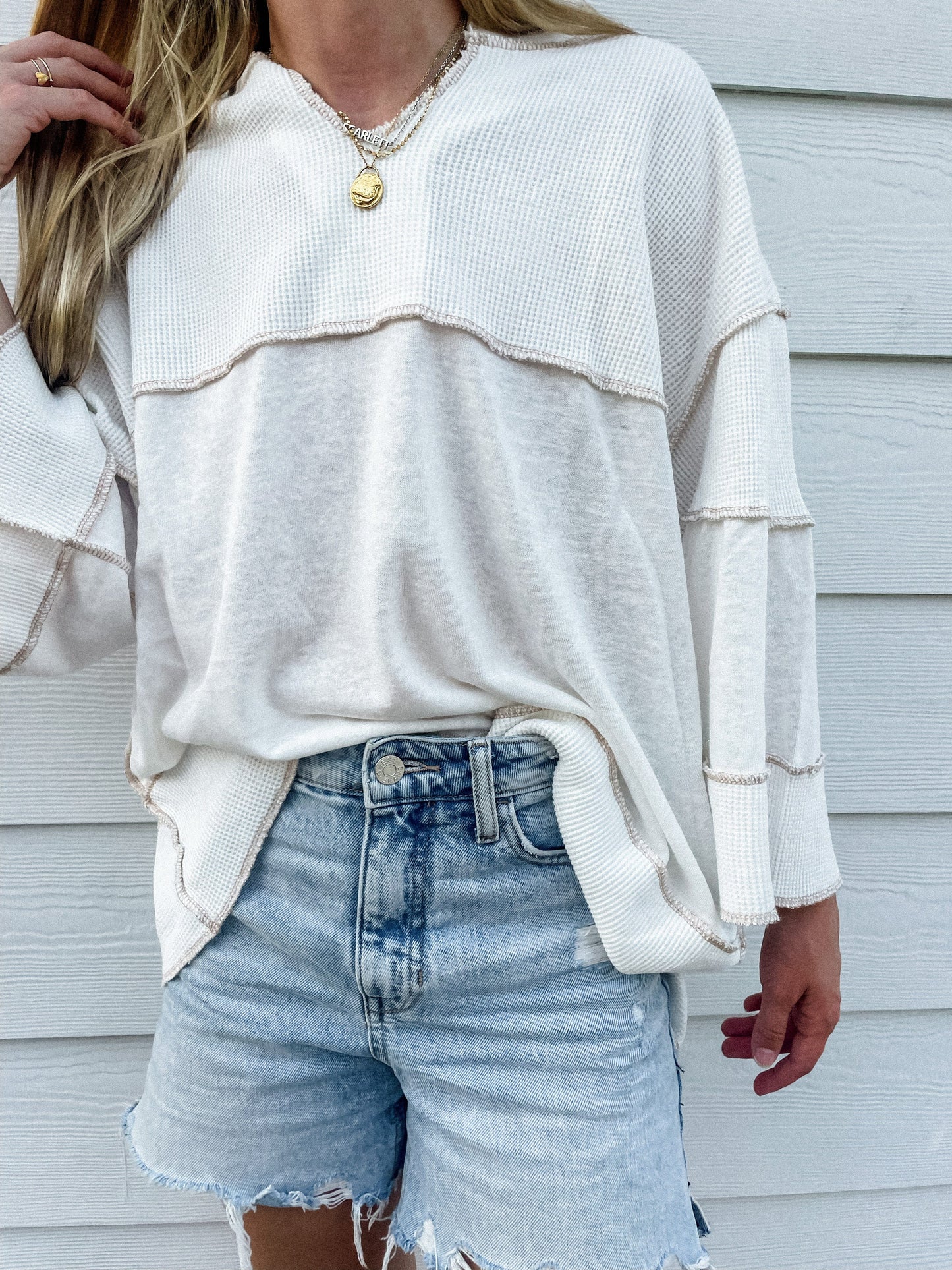 Ivory Oversized Notched VNeck