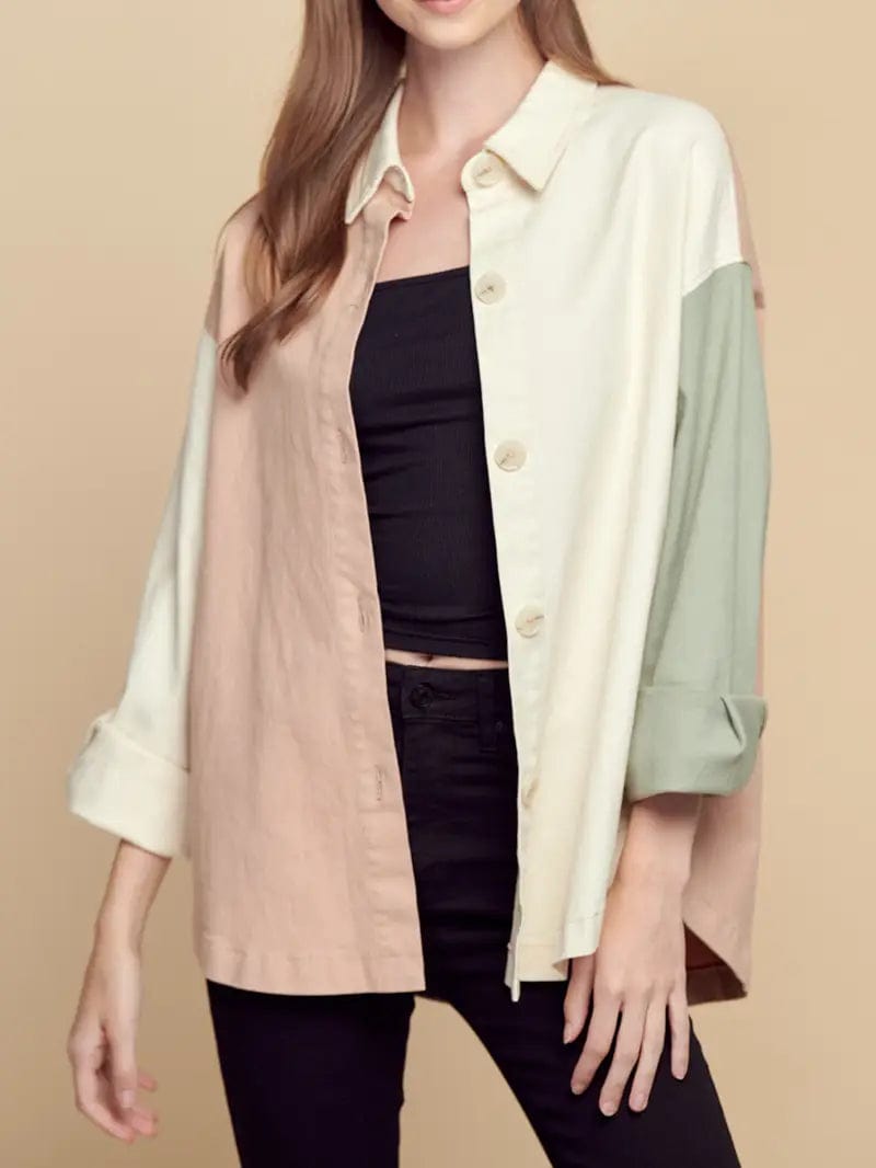 Color Block Dropped Shoulder Relaxed Fit Shirt