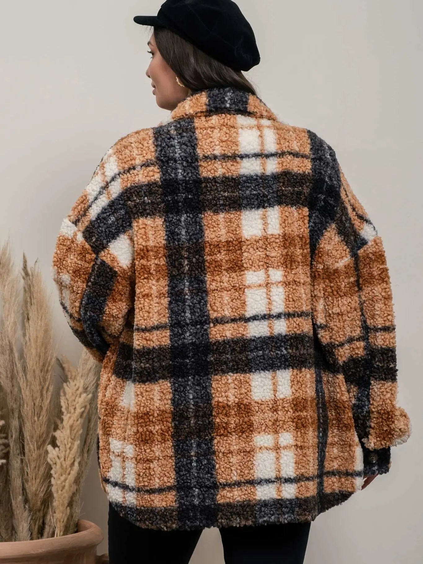 Brown Sherpa Plaid Jacket