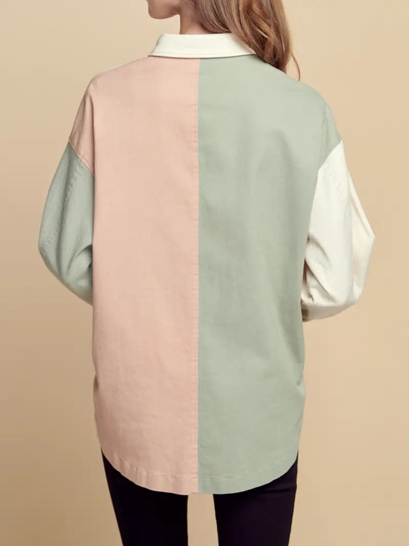 Color Block Dropped Shoulder Relaxed Fit Shirt