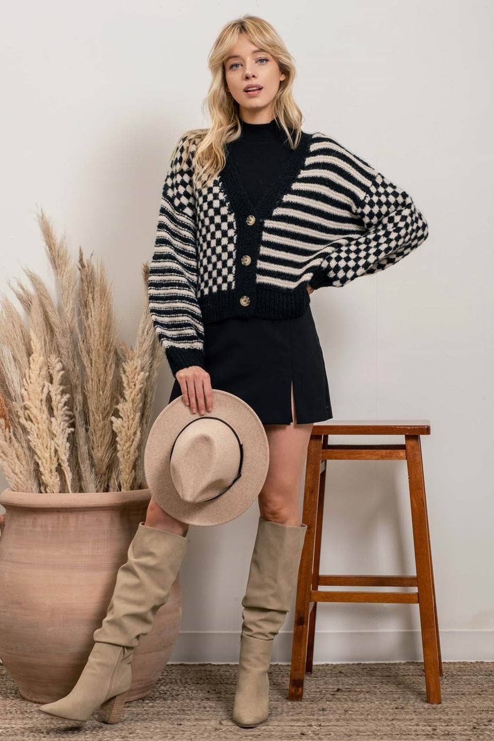 STRIPED AND CHECKERED CARDIGAN