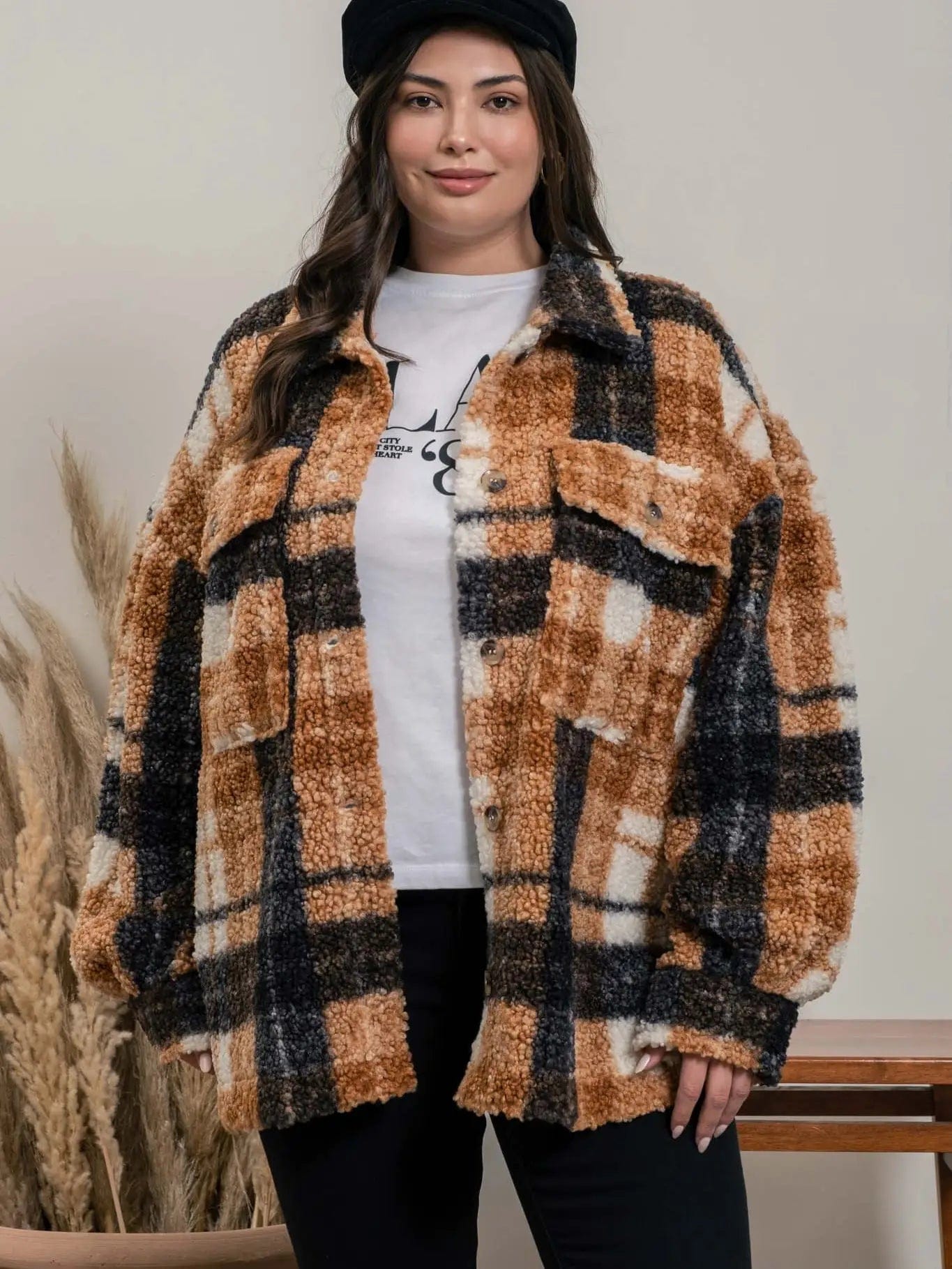 Brown Sherpa Plaid Jacket