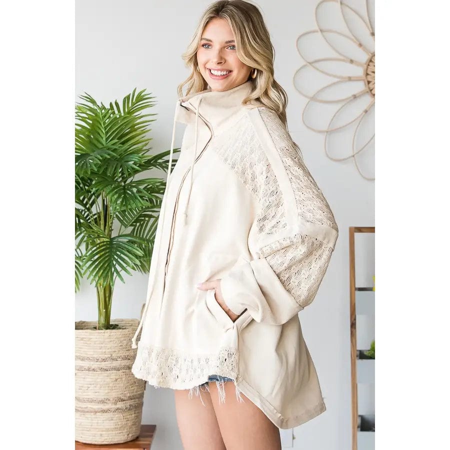 Mineral Washed Crochet Lace French Terry Jacket