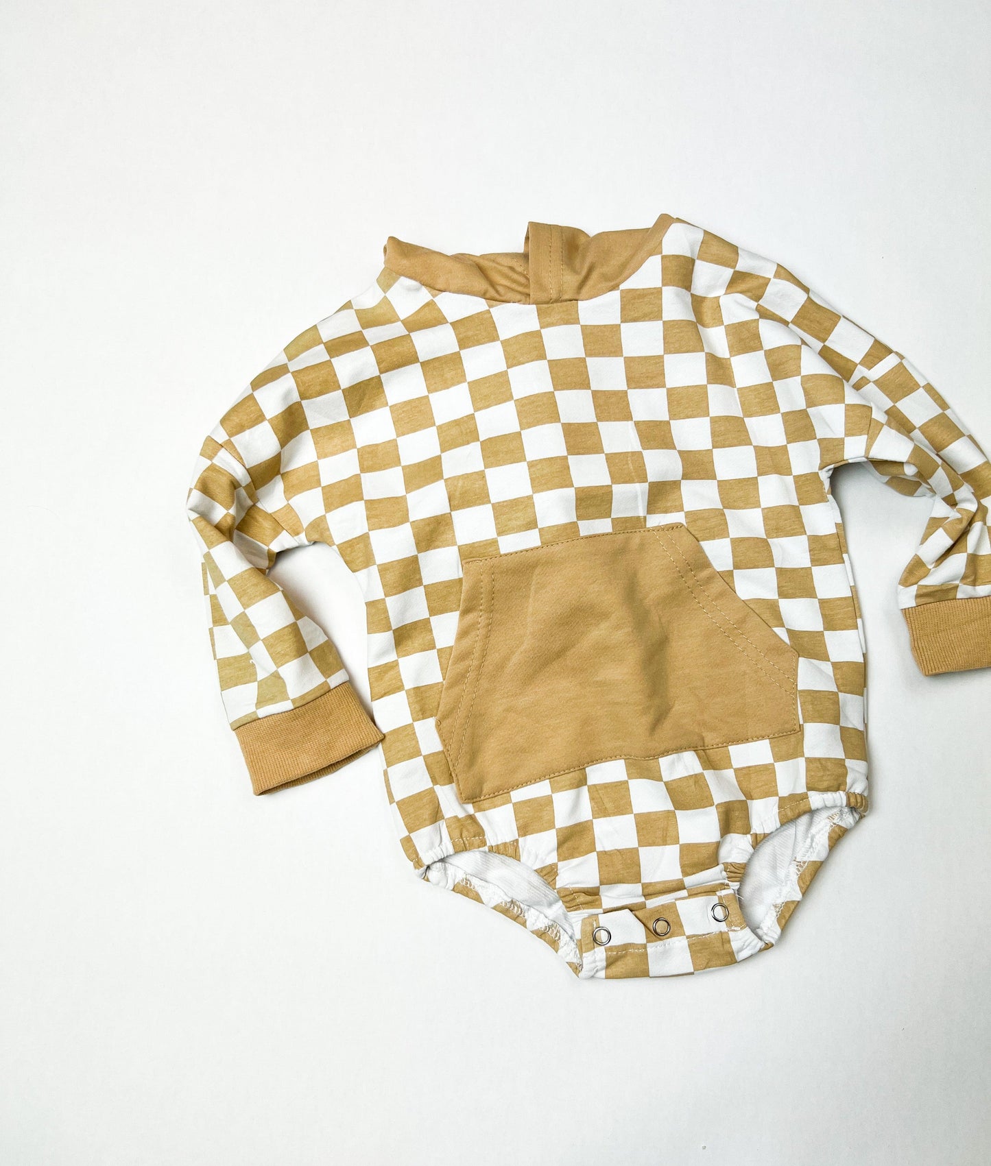 Khaki Check Hooded Pocket Onesie