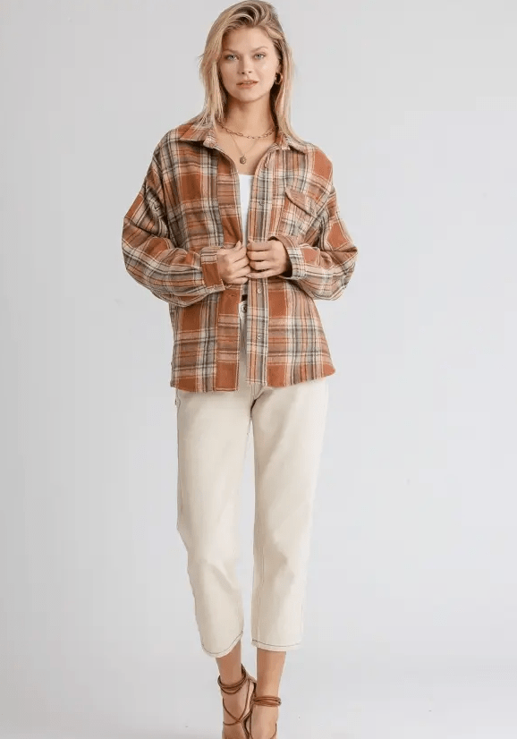 Brown Mix Plaid Collar Shacket