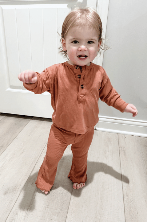 Papaya Ribbed Bell Bottoms