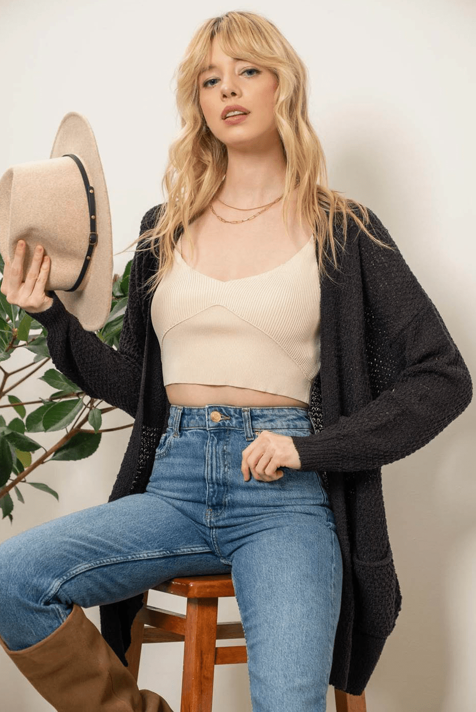 Lightweight Open Black Cardigan