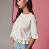 Eyelet Hem Boxy Knit Top