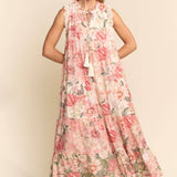 Sleeveless Floral Maxi Dress With Lace Trim