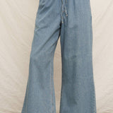 Wide Leg Denim Pants with Elastic Waistband