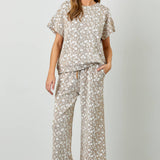 Tan Floral Knit Pant