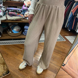 Tan Smocked Ribbed Wide Leg Pants