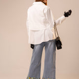 Light Wash Wide Leg Cuffed Embroidery Cropped Jean