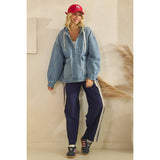 Med Wash Hooded Quarterzip Denim Jacket