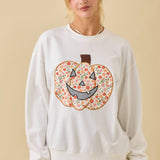 Crewneck Top With Floral Printed Pumpkin Patchwork