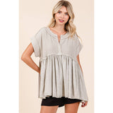 MIXED MEDIA MINERAL WASH BABYDOLL SHORT SLEEVE TOP