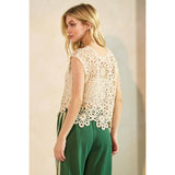 FLOWER CROCHET SCALLOP EDGE CROP TANK TOP