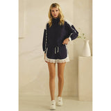 Navy Track Shorts with Lace Detail