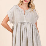 MIXED MEDIA MINERAL WASH BABYDOLL SHORT SLEEVE TOP