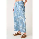 Floral Print Elastic Waist Barrel Jeans