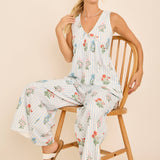 Floral Stripe V-Neck Backless Jumpsuit