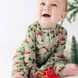 Red Christmas Trucks Small Ribbed Zip Romper