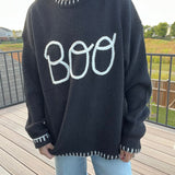 Halloween "Boo" Sweater With 3D Braided Writing
