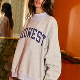 'MIDWEST BABE' Reversible Sweatshirt: Heather Grey