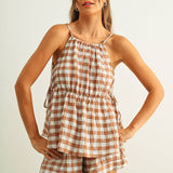 Gingham Sleeveless Elastic Band Waist Top Only