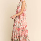 Sleeveless Floral Maxi Dress With Lace Trim