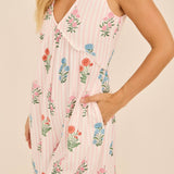 Floral Stripe V-Neck Backless Jumpsuit
