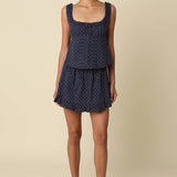 Navy Ashley Polka Dot Ruffle Mini Skirt