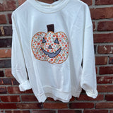 Crewneck Top With Floral Printed Pumpkin Patchwork