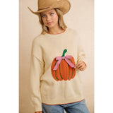Pumpkin Graphic With Bow Sweater Top