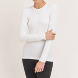 White Long-Sleeved Micro-Ribbed Top